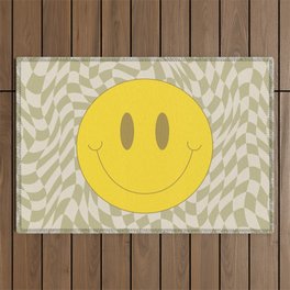 Olive green wavy checked with smiley Outdoor Rug