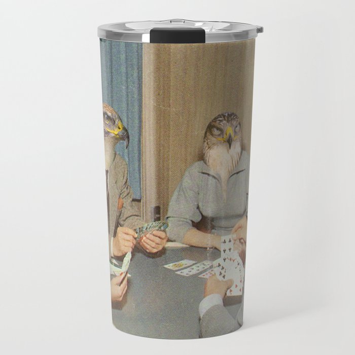 Too Late Mr. Hudson - Birds of prey playing poker with a rabbit in a casino Travel Mug