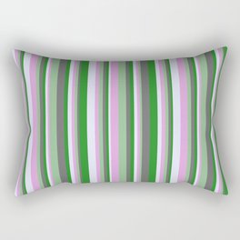 [ Thumbnail: Vibrant Forest Green, Dim Grey, Dark Sea Green, Plum, and Lavender Colored Lined/Striped Pattern Rectangular Pillow ]