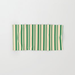 [ Thumbnail: Sea Green & Bisque Colored Stripes Pattern Hand & Bath Towel ]