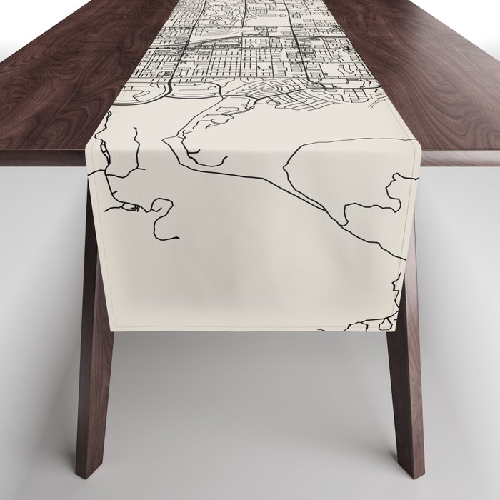 Spring Valley USA - City Map Drawing - Black and White - Aesthetic Design Table Runner