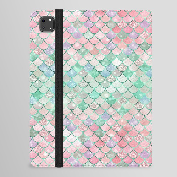 Pink Green Mermaid Pattern Metallic Glitter iPad Folio Case