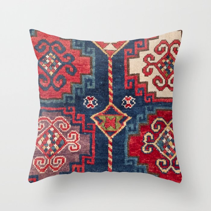 Royal Blue Red Kazak 19th Century Authentic Colorful El Paso Vibes Vintage Patterns Throw Pillow