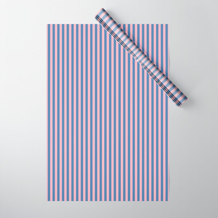 Blue & Light Pink Colored Lines/Stripes Pattern Wrapping Paper