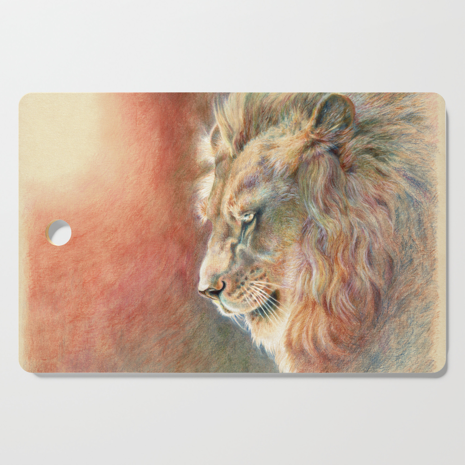 African Lion Colored Pencil Drawing Cutting Board By Sonjafunnell