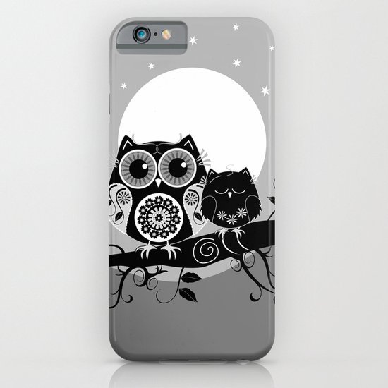 B&W Flower power Owl and her Sleepy Baby iPhone & iPod Case
