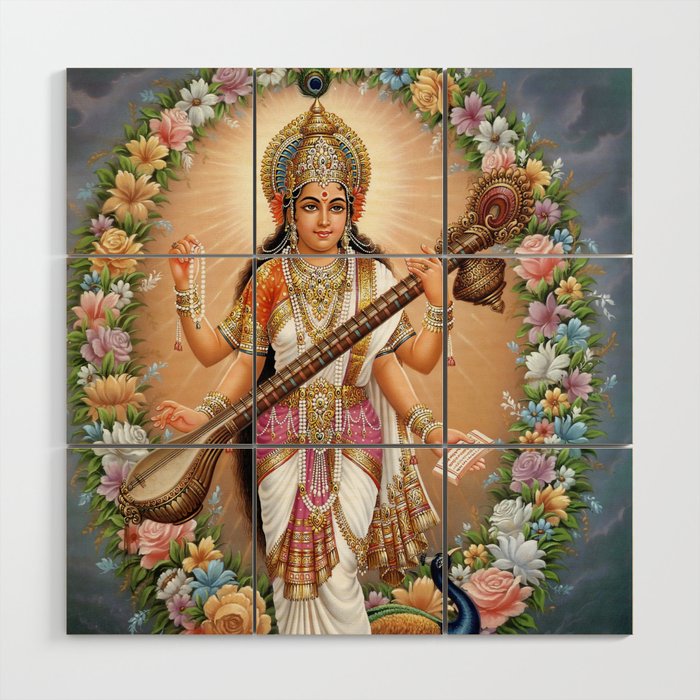 Goddess Saraswati Wood Wall Art