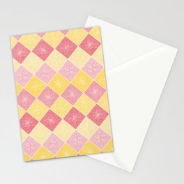 Yellow Pink Atomic Age Starburst Check Stationery Card