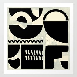 mid century shapes black white abstract art Art Print