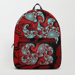 Waiting For Santa Backpack | Cyan, Bunnyclarke, Red, Hearts, Black, Graphicdesign, Christmas, Abstract, Spirals, Fractal 