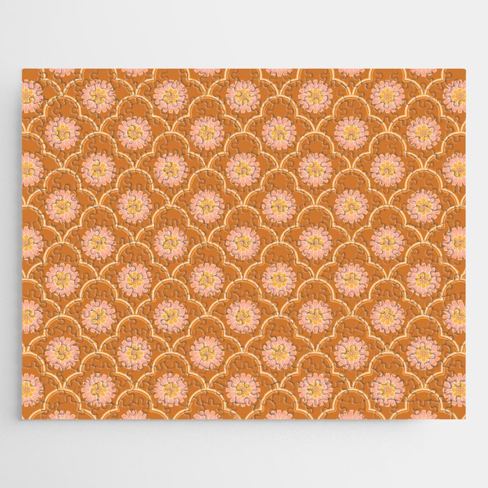 Ethnic Ogee Floral Pattern Caramel Jigsaw Puzzle