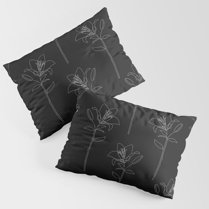 Black Lily / one line flower drawing Pillow Sham