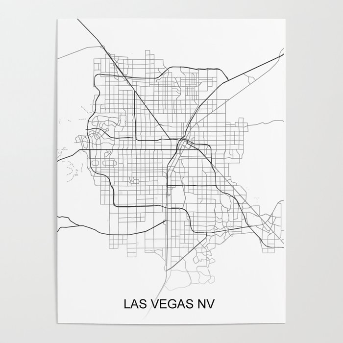 Las Vegas Map Black and White Throw Pillow by Modern Map Art