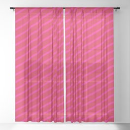 [ Thumbnail: Crimson and Deep Pink Colored Striped/Lined Pattern Sheer Curtain ]