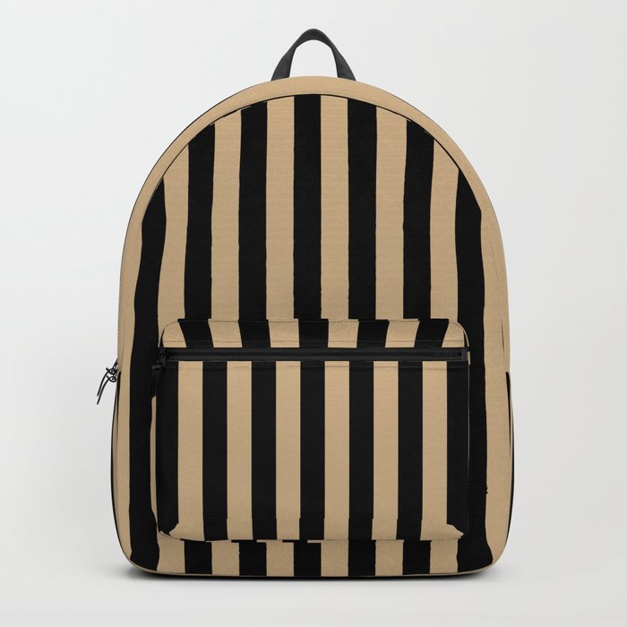 Tan Brown and Black Vertical Stripes Backpack