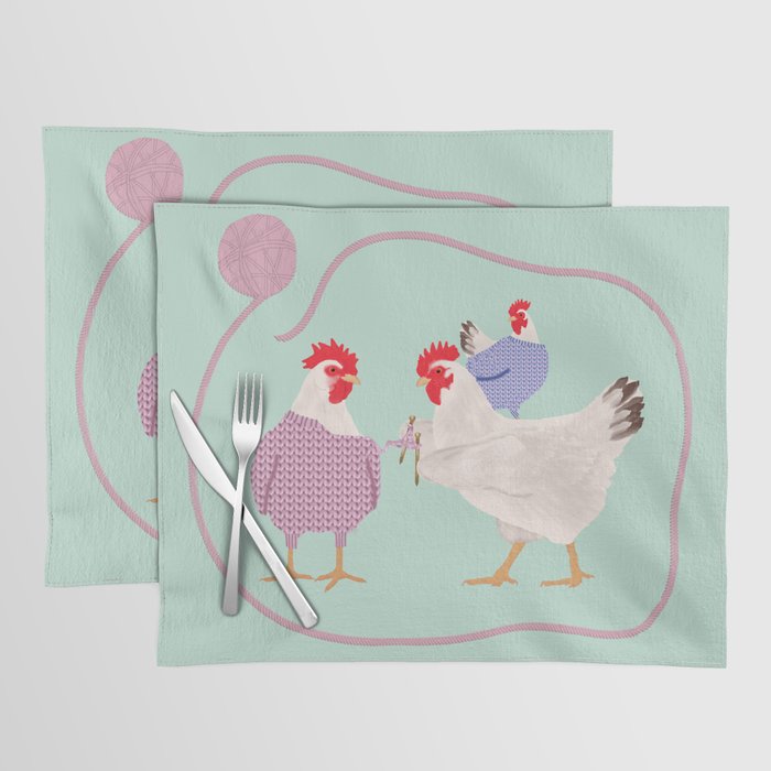 Chickens Knitting Placemat