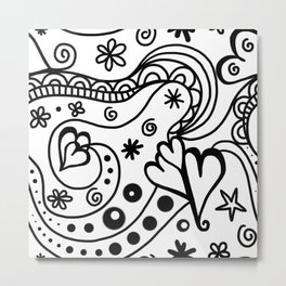 Black and White Doodle Metal Print | Spiral, White, Romance, Love, Circle, Asterisk, Etienne, Doodle, Heart, Flower 