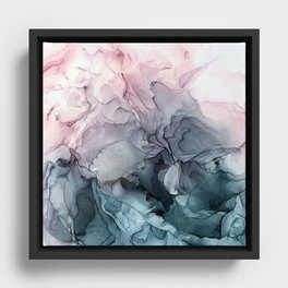 Blush and Paynes Gray Flowing Abstract Reflect Framed Canvas