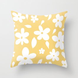 Minimalistic Cute White Flowers - Yellow Throw Pillow
