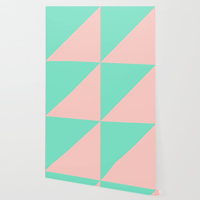 Simple Minimalist Pink Mint Green Geometric Color Block Wallpaper
