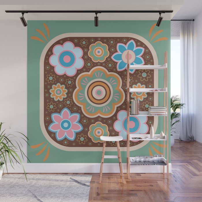 Power To the Flowers Vintage Pattern Wall Mural