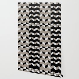 Vintage Diagonal Rectangles Black White Taupe Wallpaper