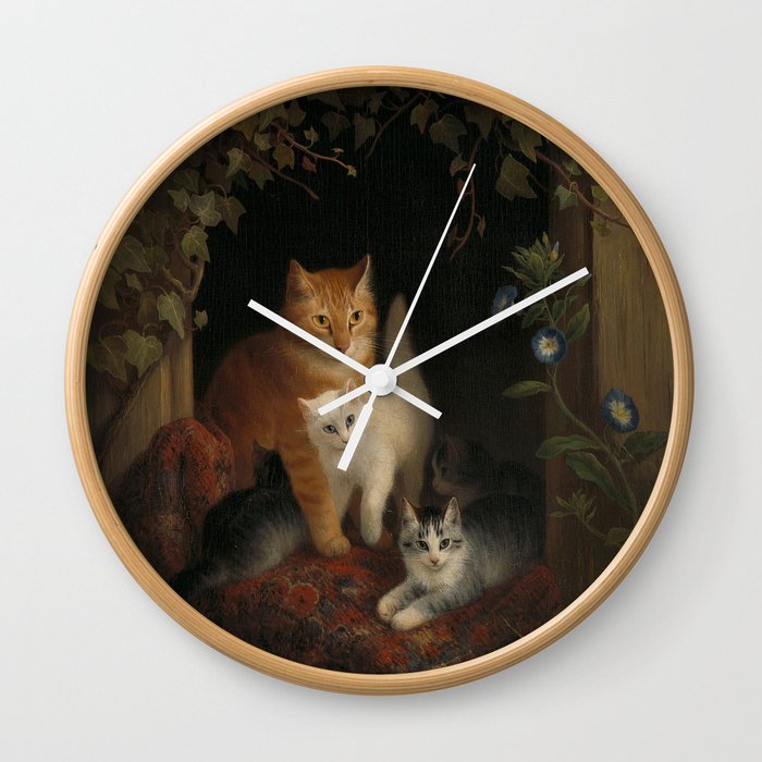Cat with kittens, 1844 Wall Clock