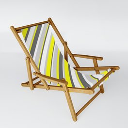[ Thumbnail: Yellow, Dim Gray, White & Light Grey Colored Stripes Pattern Sling Chair ]