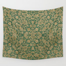 Antique Gold and Green Brocade Pattern Wall Tapestry