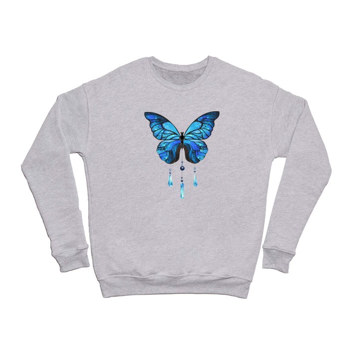 Blue Morpho Butterfly on Black Background Crewneck Sweatshirt