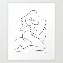 Sexy nude couple drawing. Lovers embrace print for bedroom. Art Print | Print, Forbedroom, Embrace, Nude, Contour, Lovers, Blackandwhite, Light, Minimalist, Outline 
