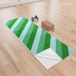 [ Thumbnail: Green, Sea Green, and Turquoise Colored Lined/Striped Pattern Yoga Towel ]