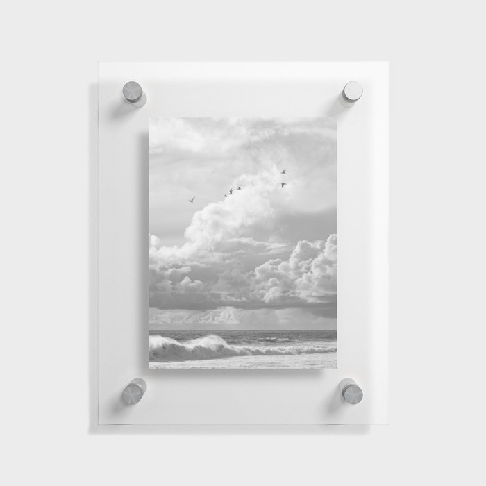 Seagulls in Nazaré Photo | Black and White Travel Photography in Portugal | Clouds and Waves Nature Art Print Floating Acrylic Print
