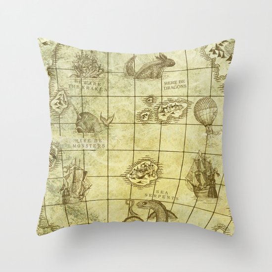 Here Be Monsters Map Throw Pillow By Djrb Society6