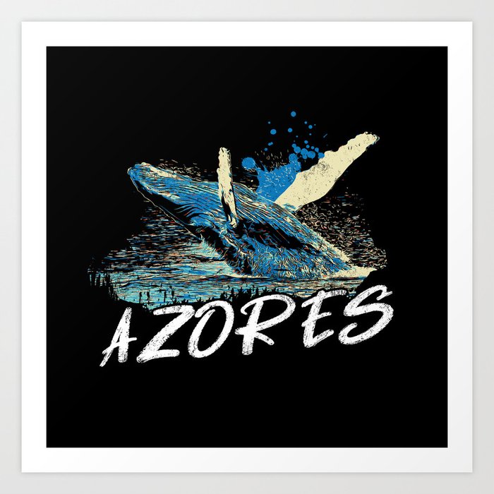 Azores humpback whale emerging from the water illustration Art Print