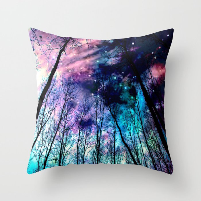 Black Trees Colorful SpacE Throw Pillow