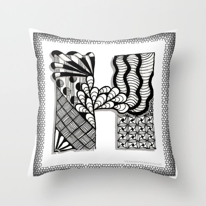 Zentangle H Monogram Alphabet Initials Throw Pillow By Zentangle H Monogram Alphabet Initials