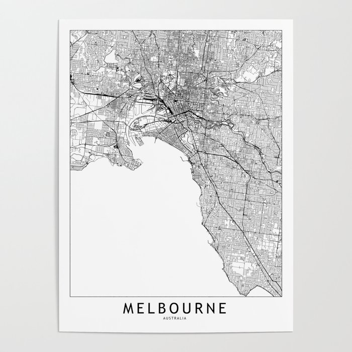 Melbourne White Map Poster