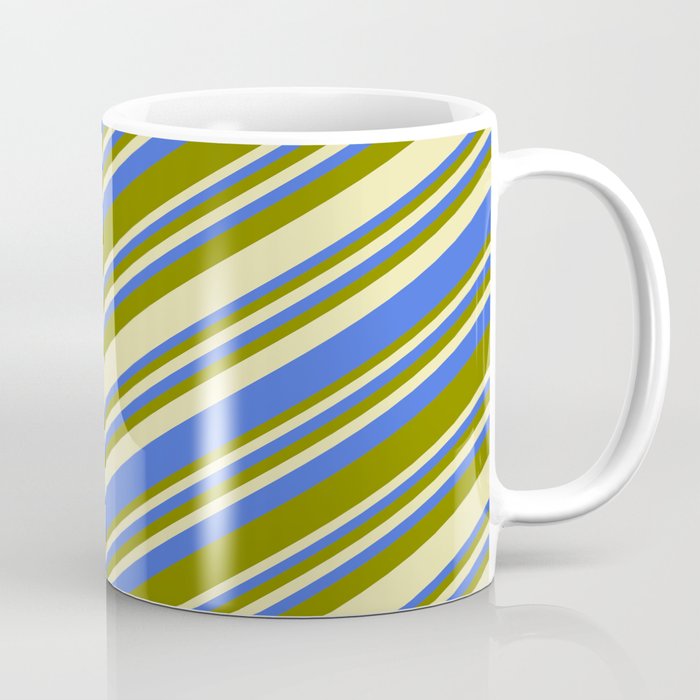Pale Goldenrod, Royal Blue, and Green Colored Lined Pattern Coffee Mug