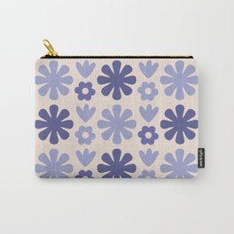 Scandi Floral Grid Retro Flower Pattern in Periwinkle Purple Tones and Cream Carry-All Pouch