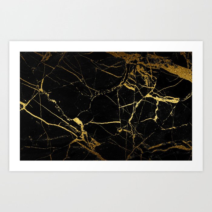 Black and Gold Marble Art Print