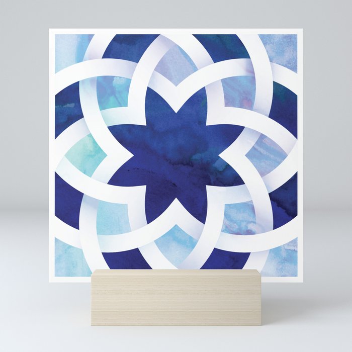 Calming Blue Geometric Weave Mini Art Print