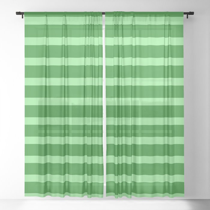 Forest Green & Light Green Colored Stripes Pattern Sheer Curtain
