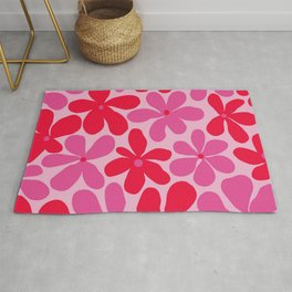 Large Bright Pink and Red Aesthetic Flowers  Rug | Floral, Hippie, Mid Century, Rose, Petals, Contemporary, Vintage, Eye Catching, Cute, Indie 