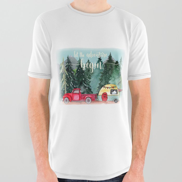 Let The Adventure Begin Forest Camping All Over Graphic Tee