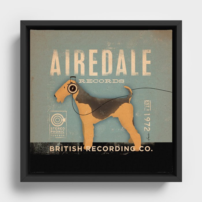 Airedale dog records album artwork music audiophile  Framed Canvas
