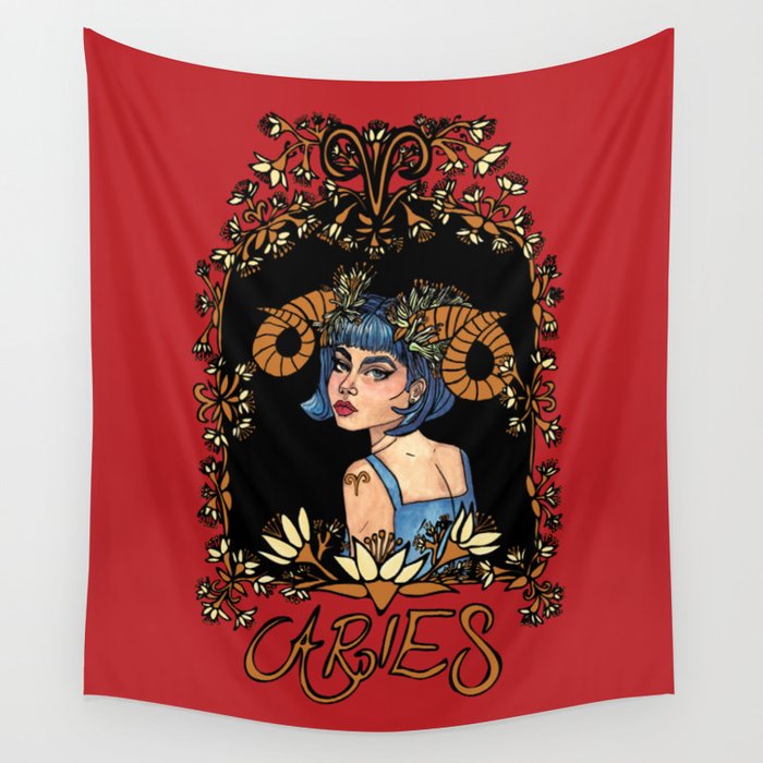 Aries: Art Nouveau Zodiac Wall Tapestry