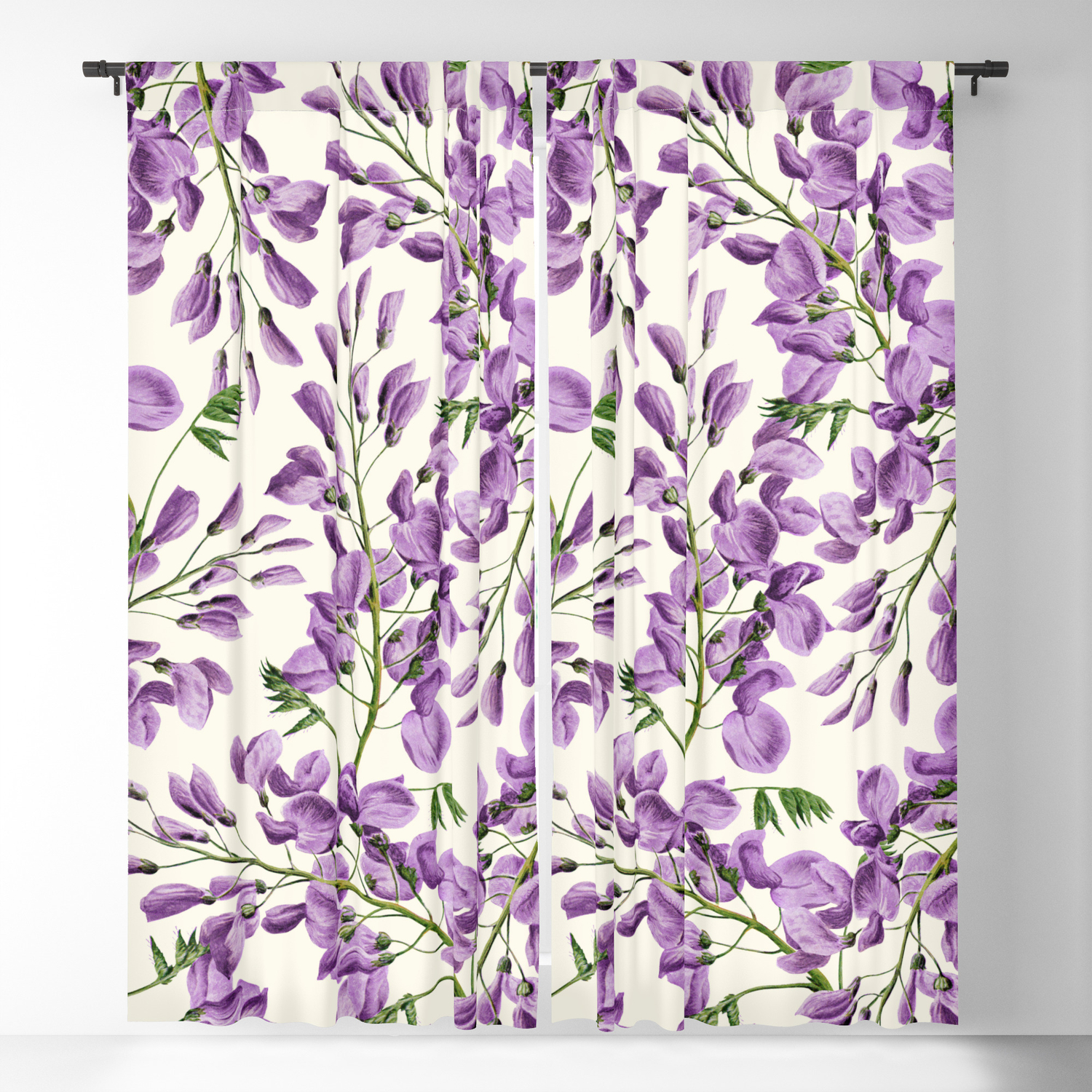 Boho Forest Green Lavender Lilac Wisteria Floral Pattern Blackout