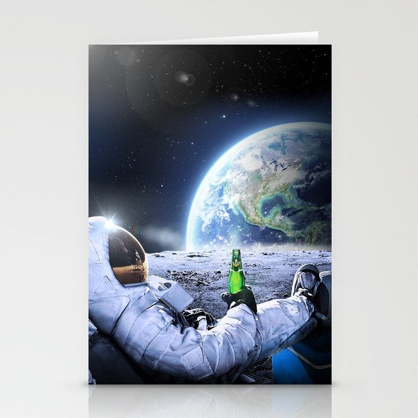 Astronaut on the Moon with beer Stationery Cards