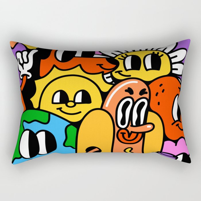 Funny trendy retro cartoon character crowd background Rectangular Pillow